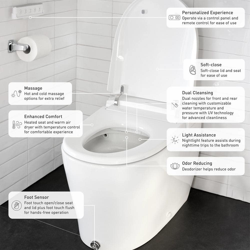 MOEN 5-Series Elongated Bidet Toilet in White with Built-in Cleansing Functions - Image 7