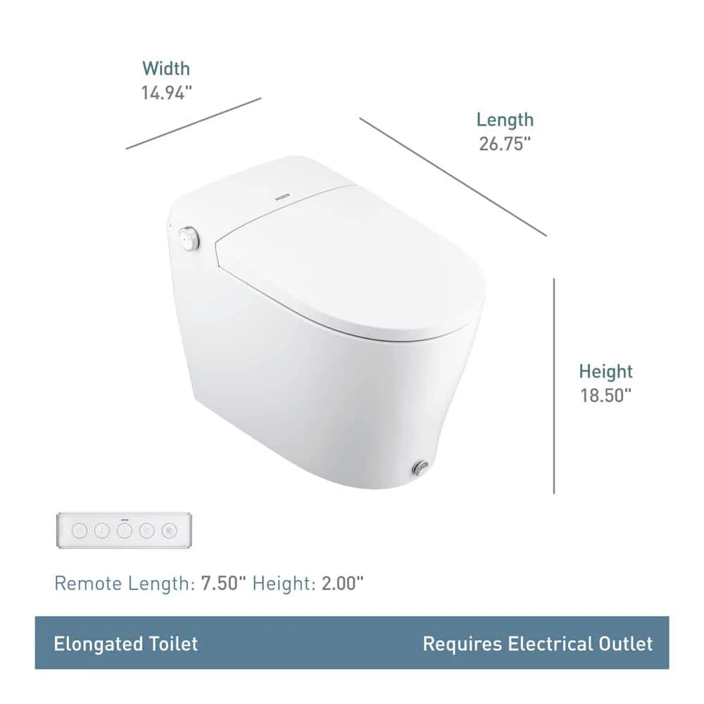 MOEN 5-Series Elongated Bidet Toilet in White with Built-in Cleansing Functions - Image 8