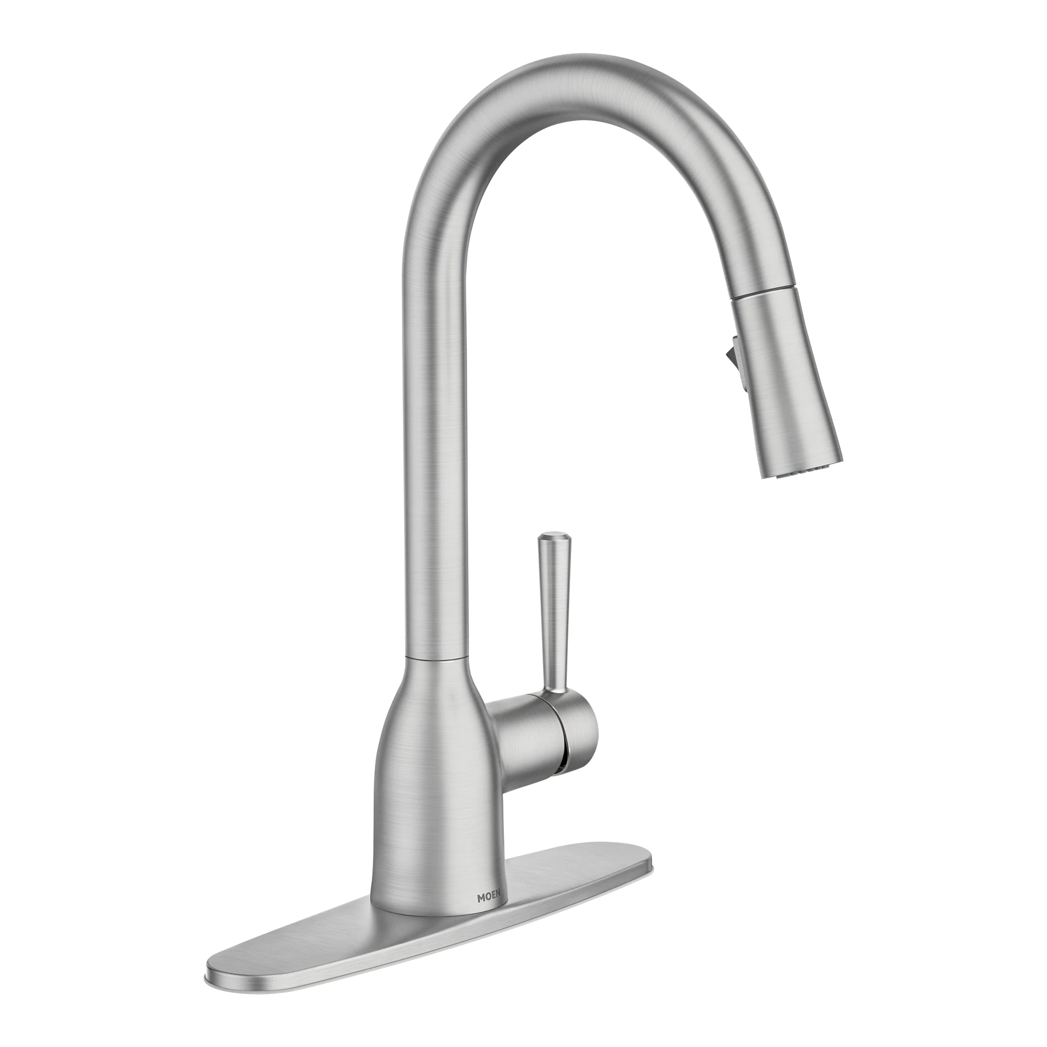 Moen Adler One‑Handle High Arc Pull‑Down Kitchen Faucet with Deck Plate, Spot Resist Stainless/Chrome/Matte Black/Mediterranean Bronze