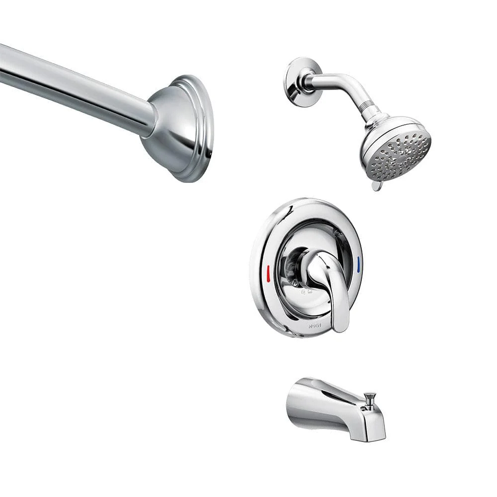 Moen Adler Single-Handle 4-Spray Tub and Shower Faucet with Shower Rod in Chrome (Valve Included)