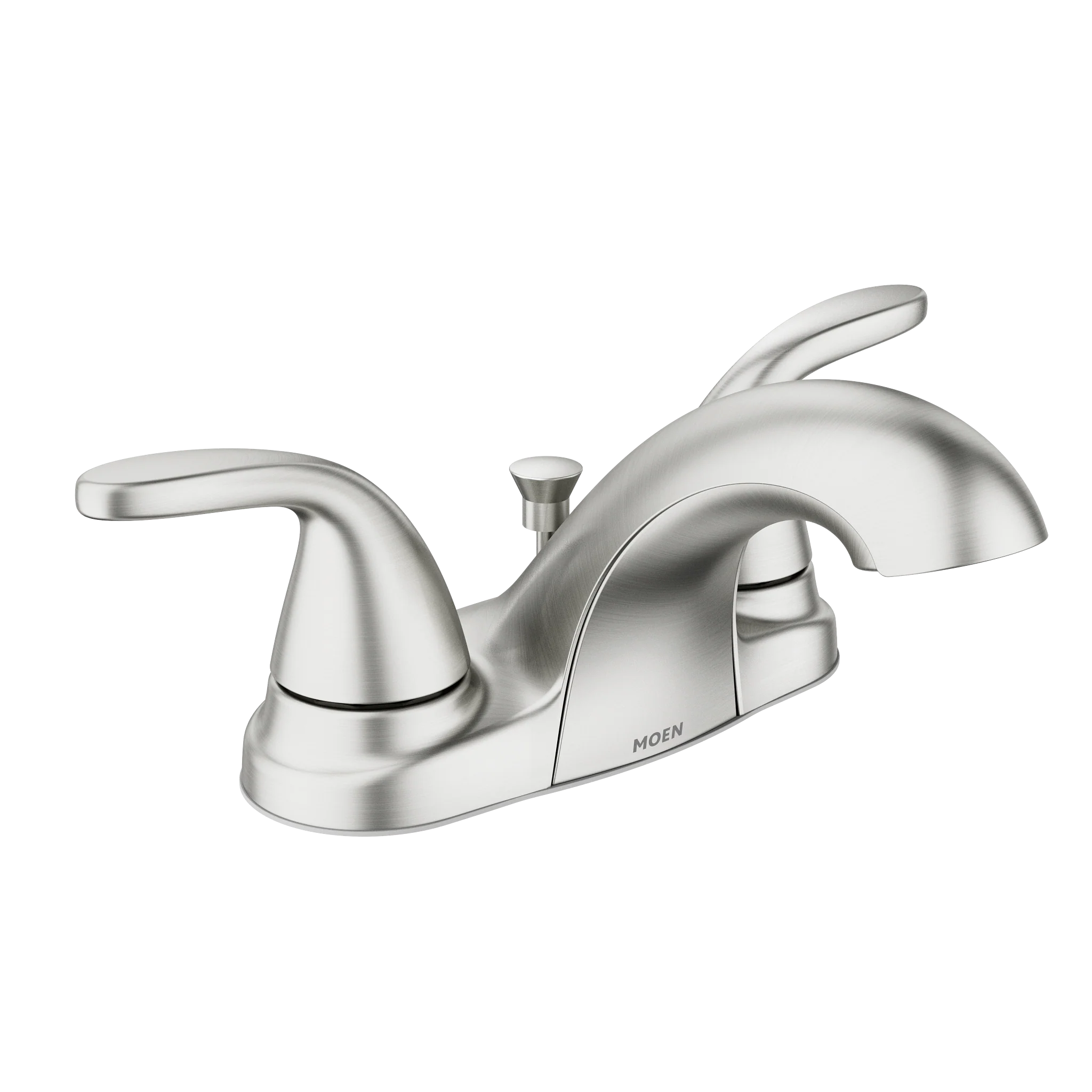 Moen Adler Spot Resist Brushed Nickel 2‑Handle 4-in Centerset WaterSense Bathroom Sink Faucet with Drain