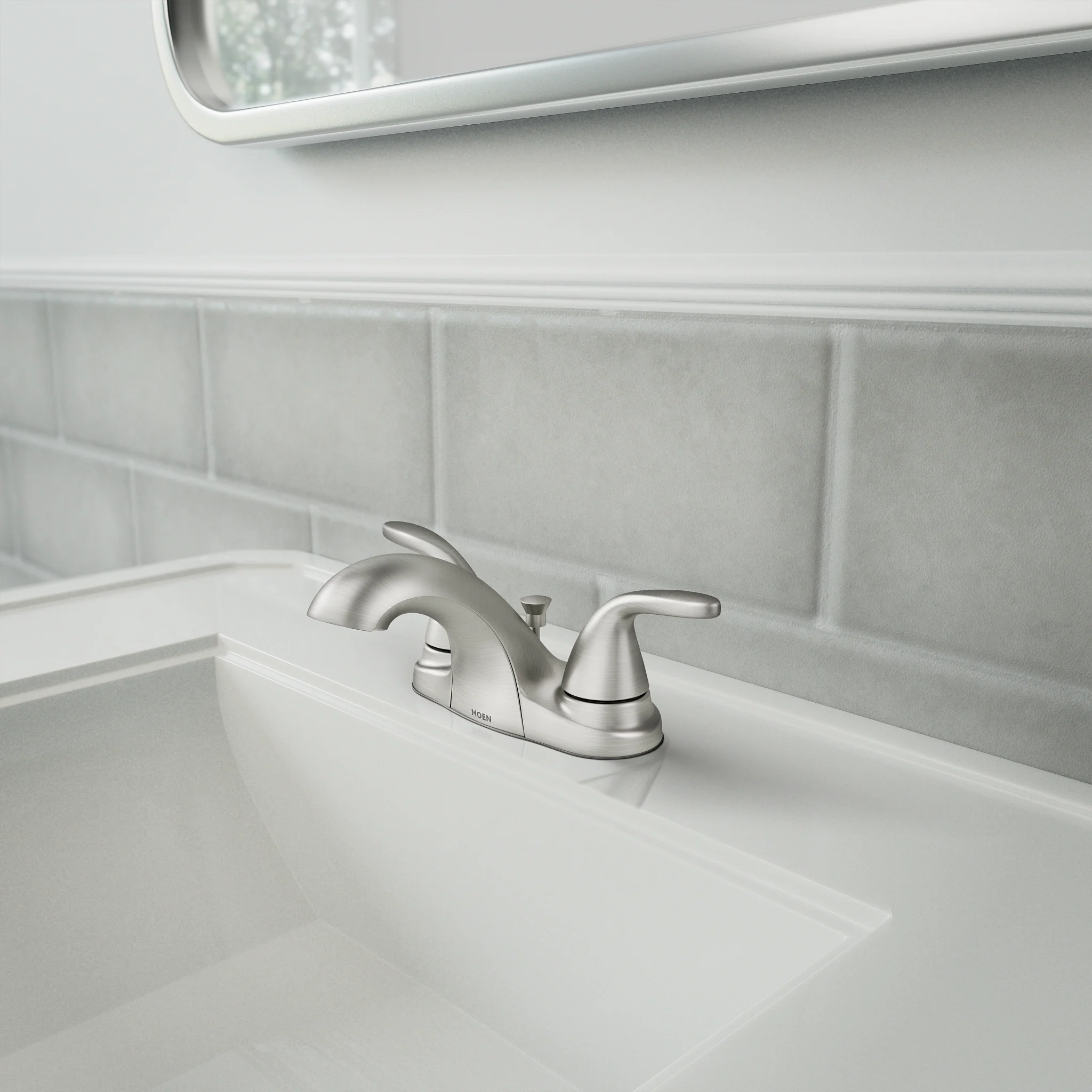 Moen Adler Spot Resist Brushed Nickel 2‑Handle 4-in Centerset WaterSense Bathroom Sink Faucet with Drain - Image 3