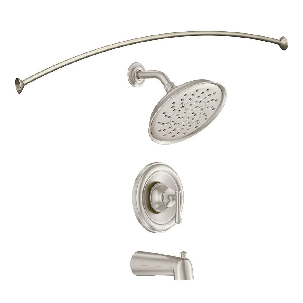 Moen Ashville Single-Handle 1-Spray Tub and Shower Faucet with Curved Shower Rod and Valve, Spot Resist Brushed Nickel