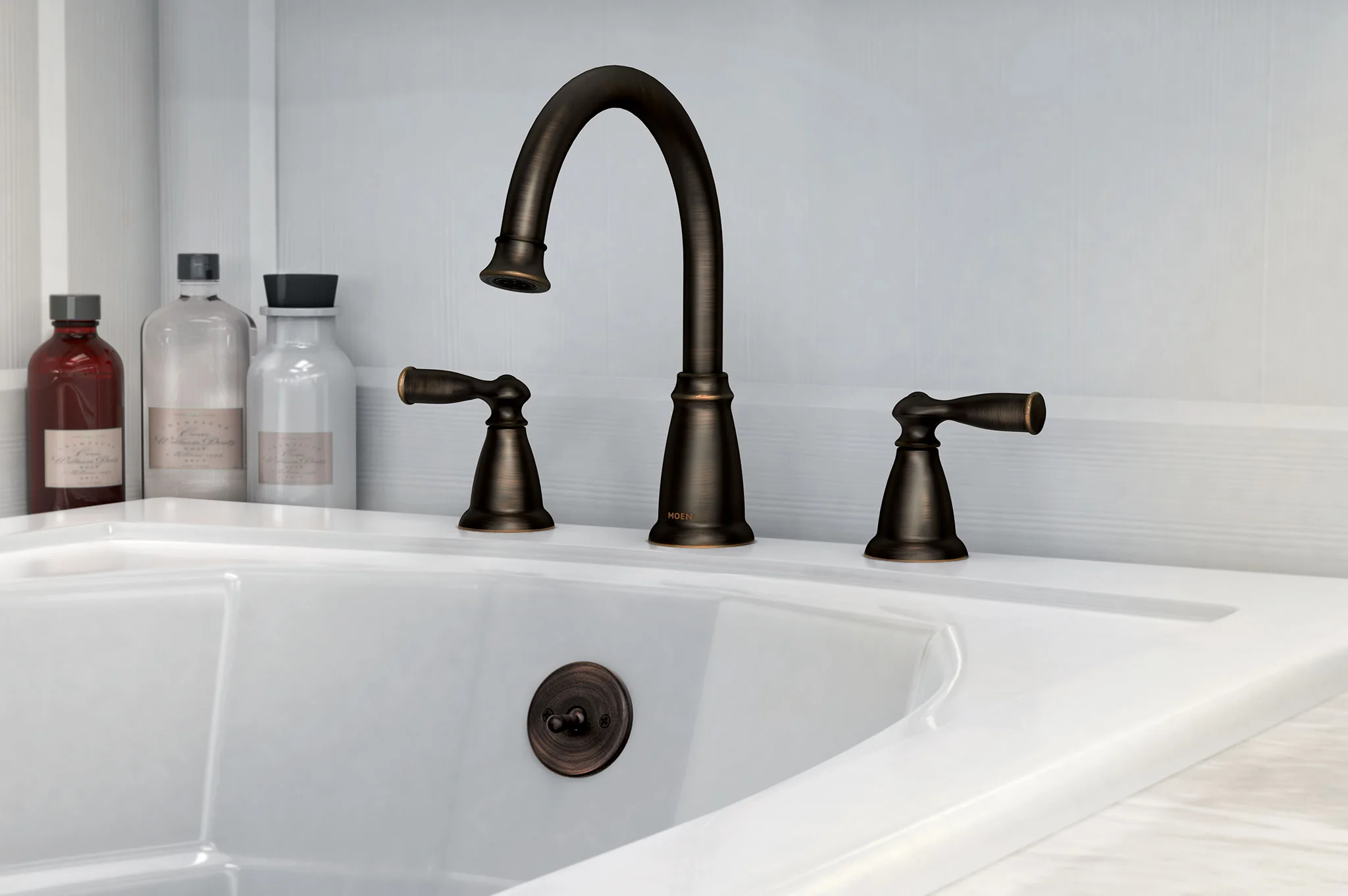 Moen Banbury 2‑Handle Deck‑Mount High Arc Roman Tub Faucet with Valve, Spot Resist Brushed Nickel - Image 4