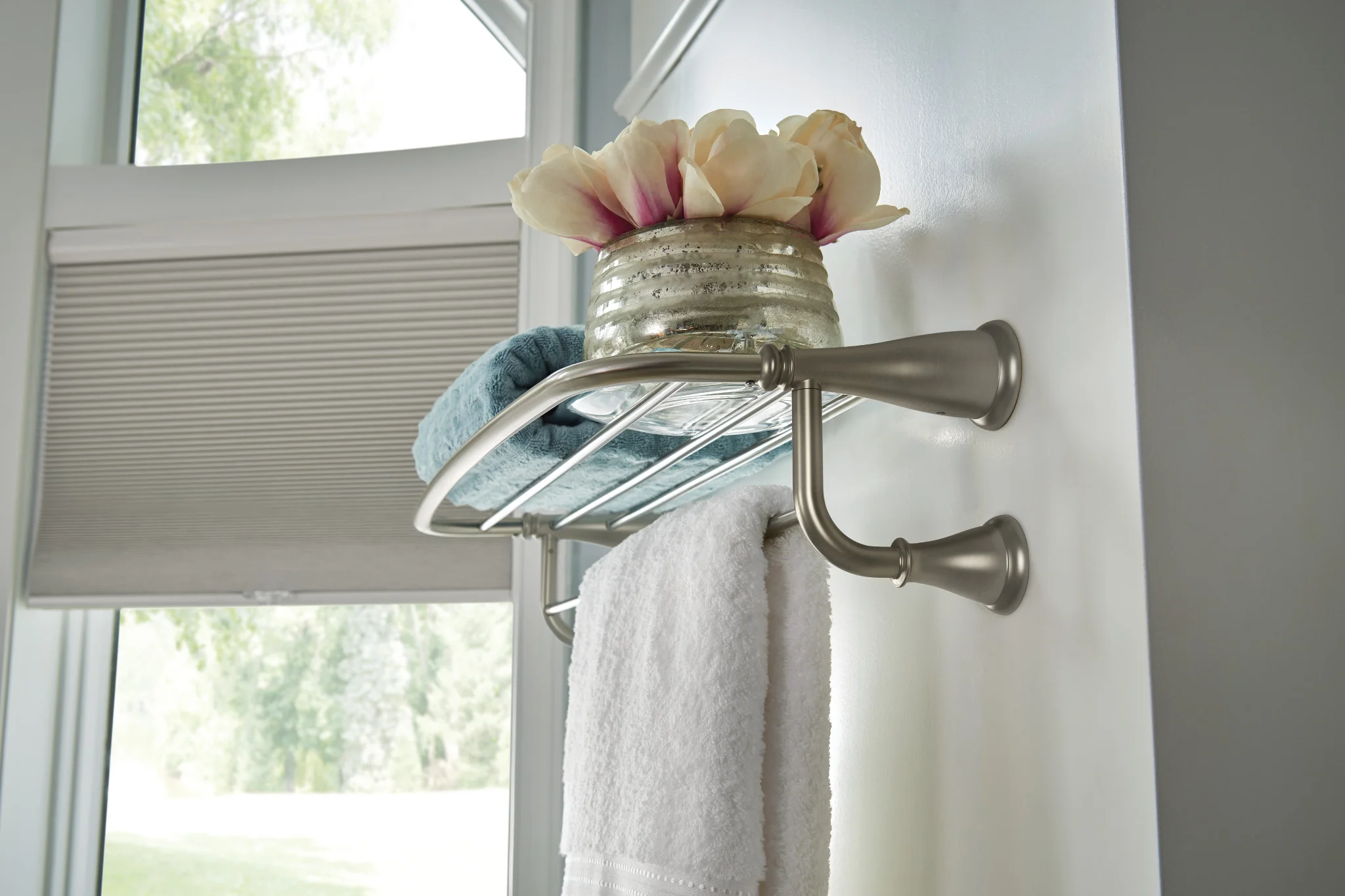 Moen Banbury 24 in. Hotel-Style Bathroom Shelf with Towel Bar, Brushed Nickel (Zinc)