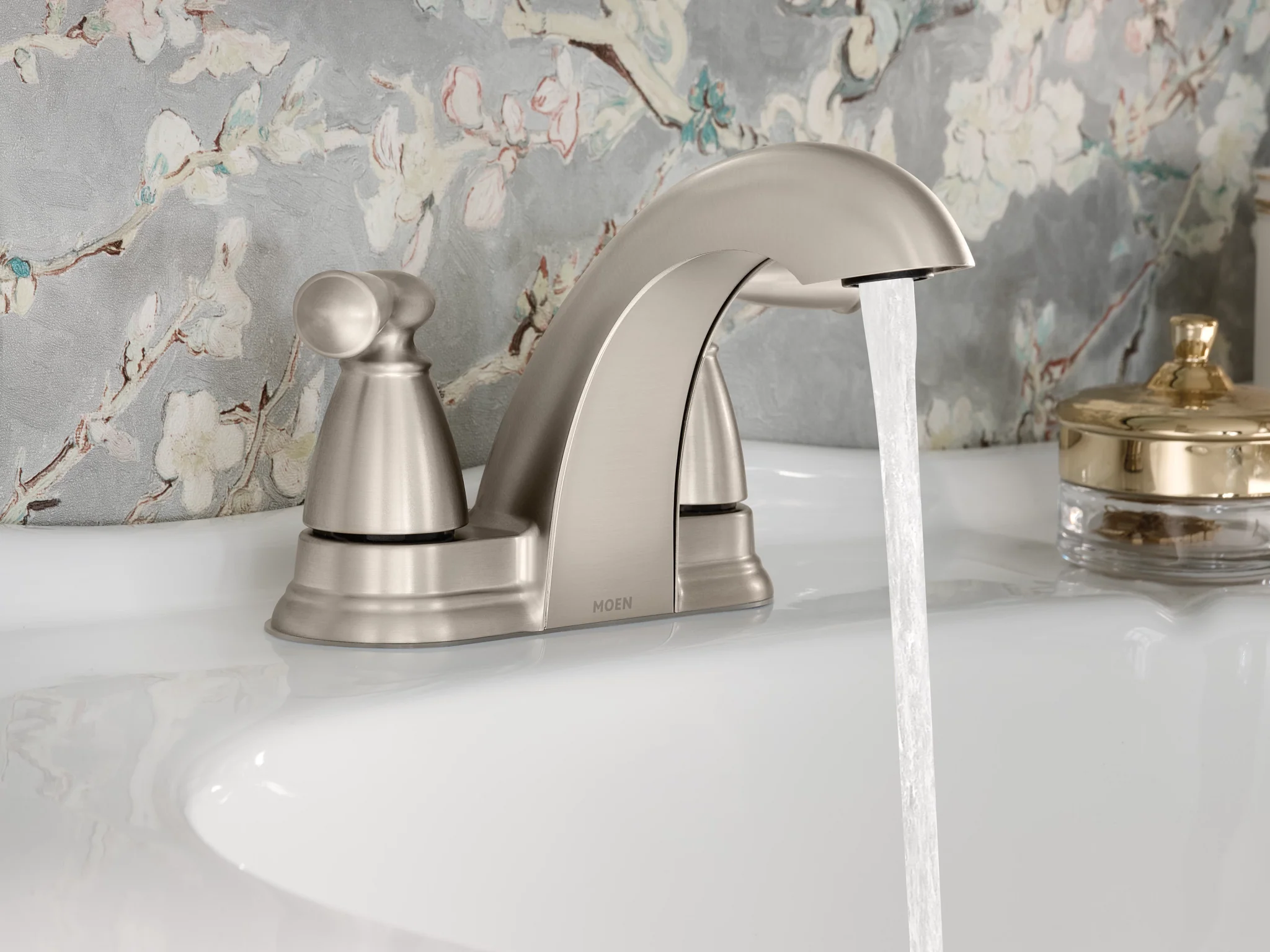 Moen Banbury 4 in. Centerset 2‑Handle Low‑Arc Bathroom Faucet, Spot Resist Brushed Nickel - Image 3