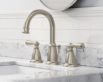 Moen Banbury 8 in. Widespread 2‑Handle High‑Arc Bathroom Faucet, Spot Resist Brushed Nickel (2‑Pack Combo) - Image 4