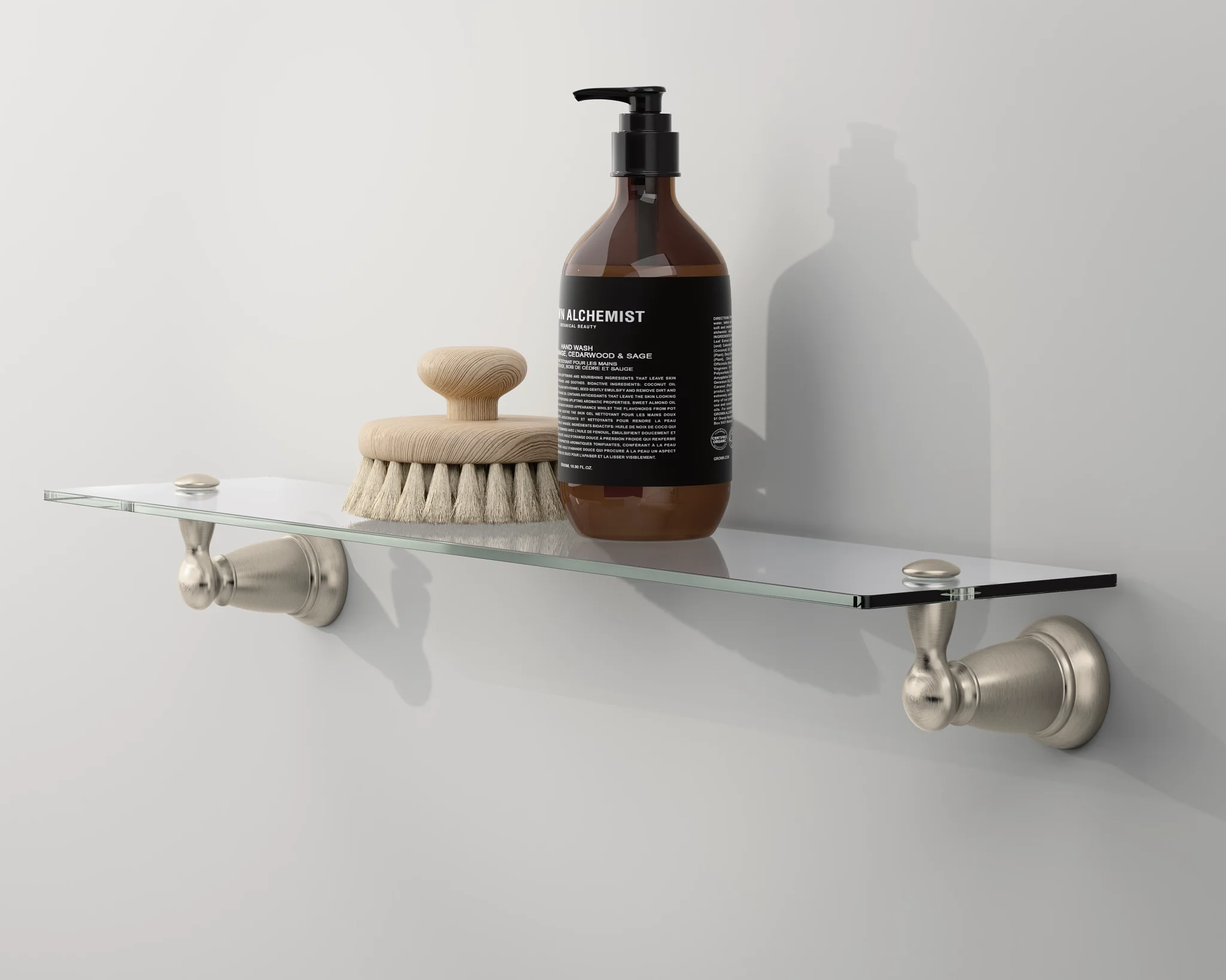 Moen Banbury Wall-Mount Clear Glass Vanity Shelf, Brushed Nickel, 22-3/4 in W x 5-4/25 in L x 3 in H - Image 5