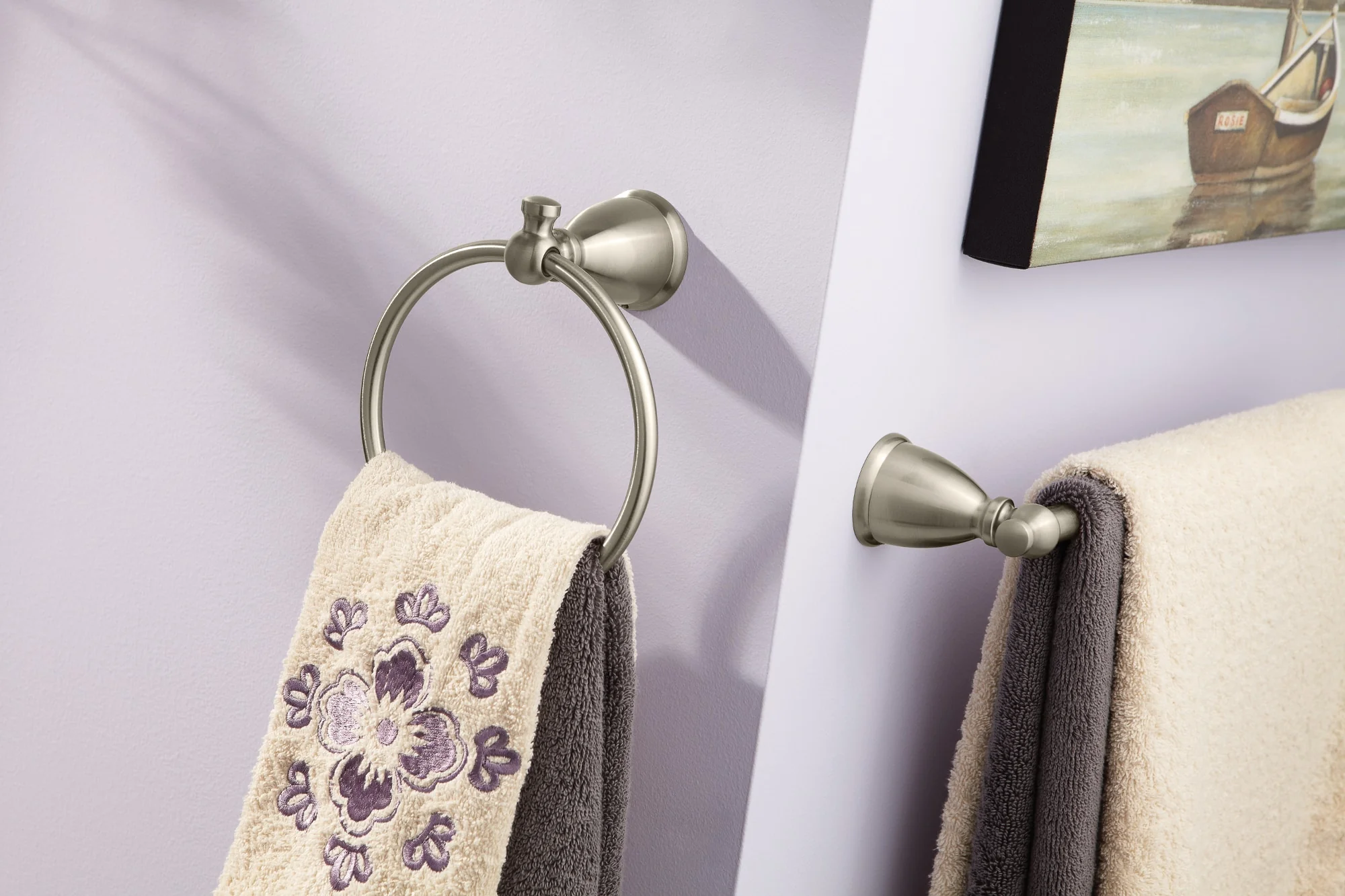 Moen Caldwell 3-Piece Decorative Bathroom Hardware Set, Brushed Nickel - 18-in Towel Bar, Pivoting Toilet Paper Holder, Towel Ring - Image 6
