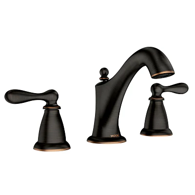 Moen Caldwell Mediterranean Bronze 2‑Handle Widespread WaterSense Bathroom Sink Faucet with Drain