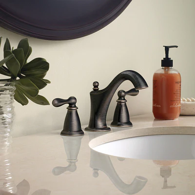 Moen Caldwell Mediterranean Bronze 2‑Handle Widespread WaterSense Bathroom Sink Faucet with Drain - Image 4
