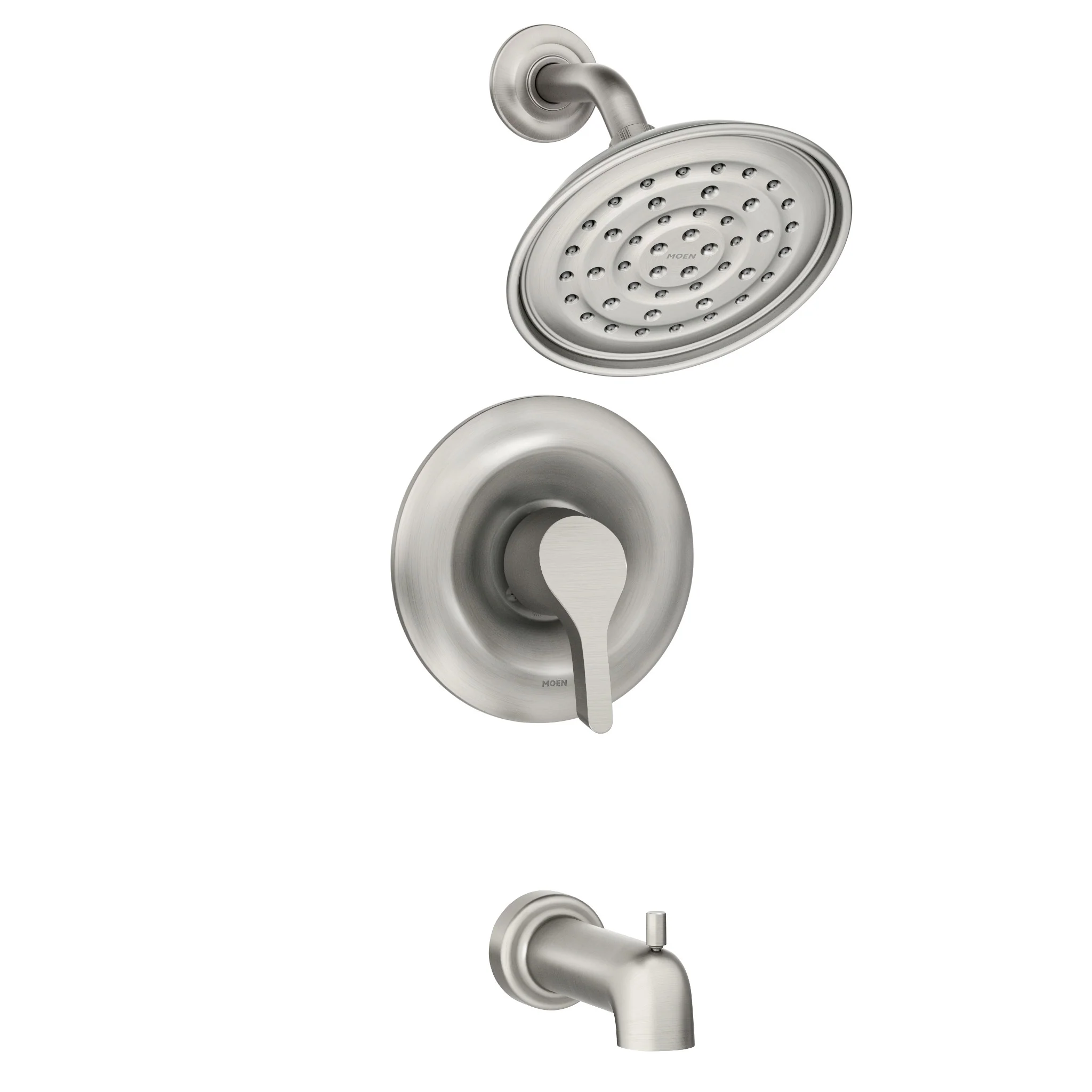 Moen Danika Spot Resist Brushed Nickel 1‑Handle Tub and Shower Faucet with Valve, Posi-Temp, 7.2" Rainshower