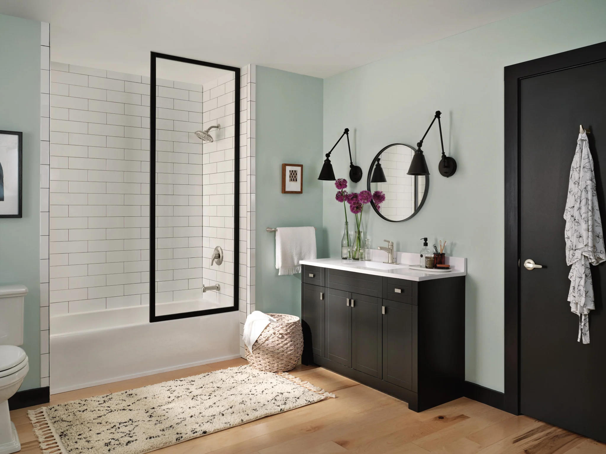 Moen Danika Spot Resist Brushed Nickel 1‑Handle Tub and Shower Faucet with Valve, Posi-Temp, 7.2" Rainshower - Image 2