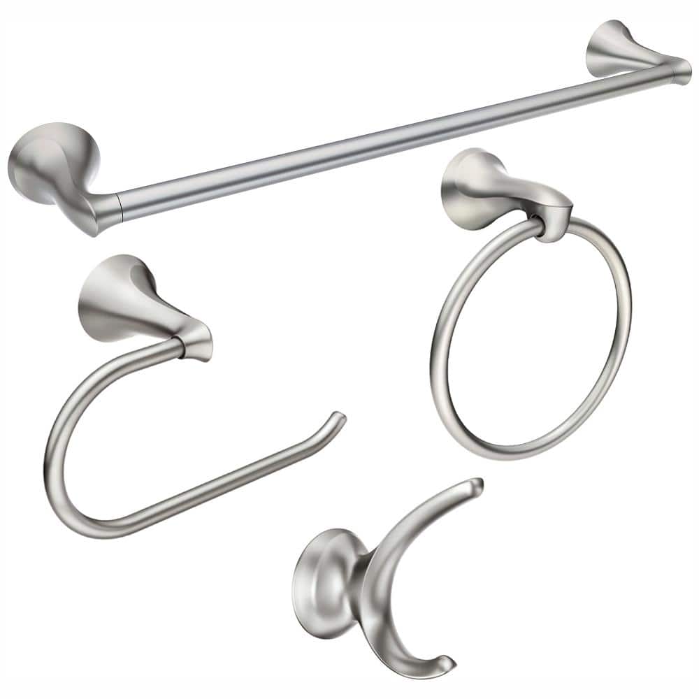 Moen Darcy 4-Piece Press & Mark Bath Hardware Set with 24 in. Towel Bar, Towel Ring, Pivoting Paper Holder and Robe Hook in Brushed Nickel