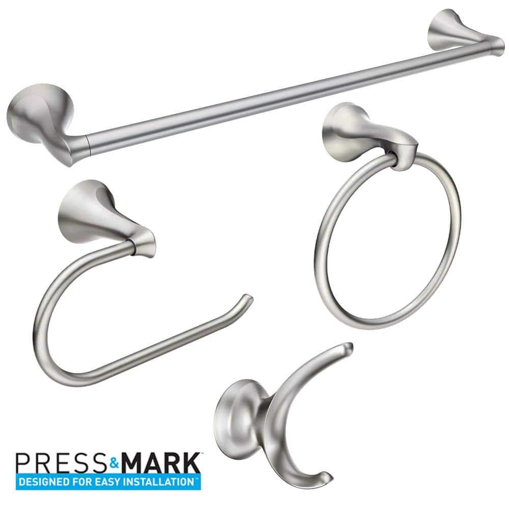 Moen Darcy 4-Piece Press & Mark Bath Hardware Set with 24 in. Towel Bar, Towel Ring, Pivoting Paper Holder and Robe Hook in Brushed Nickel - Image 8