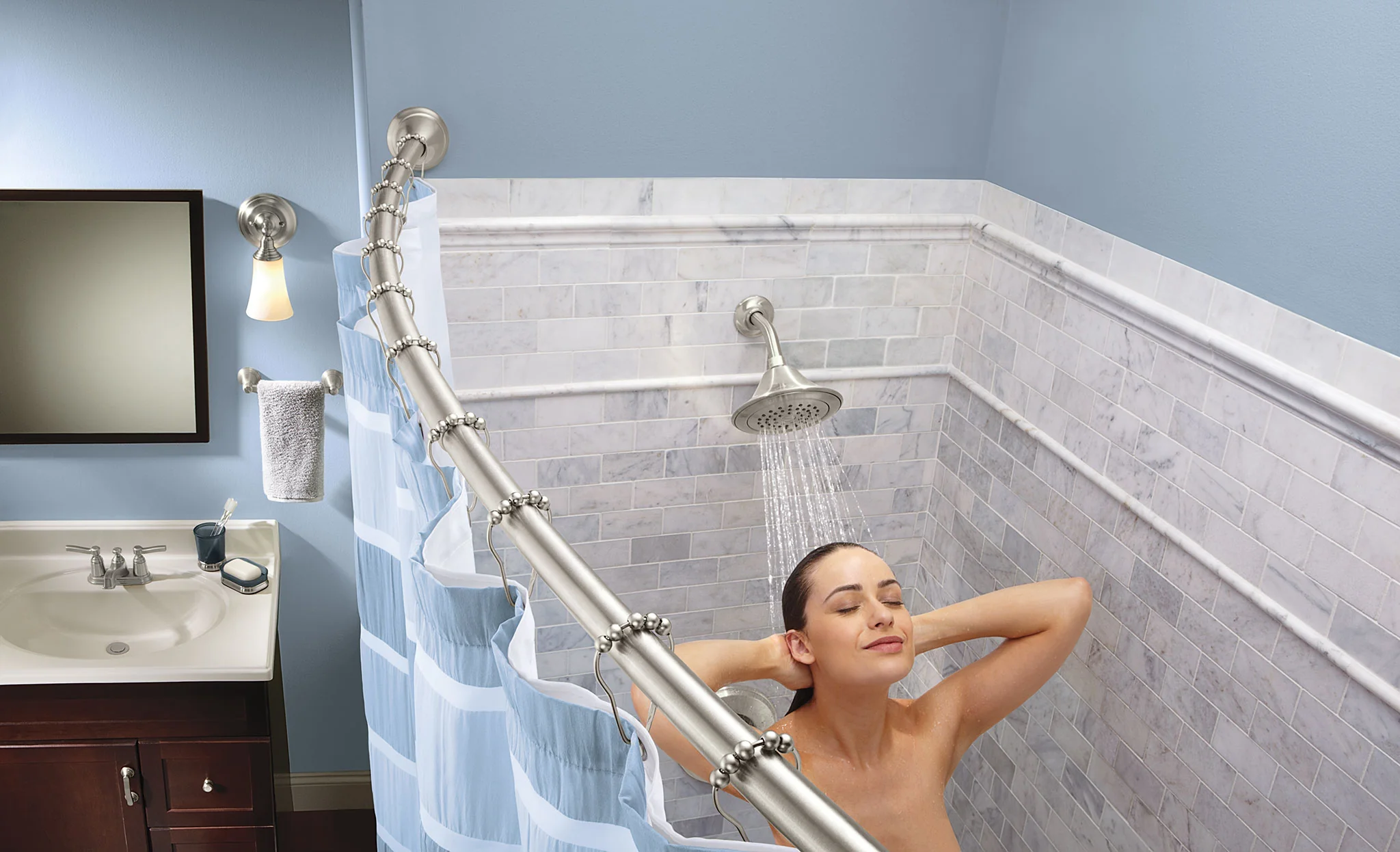 Moen DN2170BN 57-in to 60-in Tension-Mount Brushed Nickel Curved Single Shower Rod