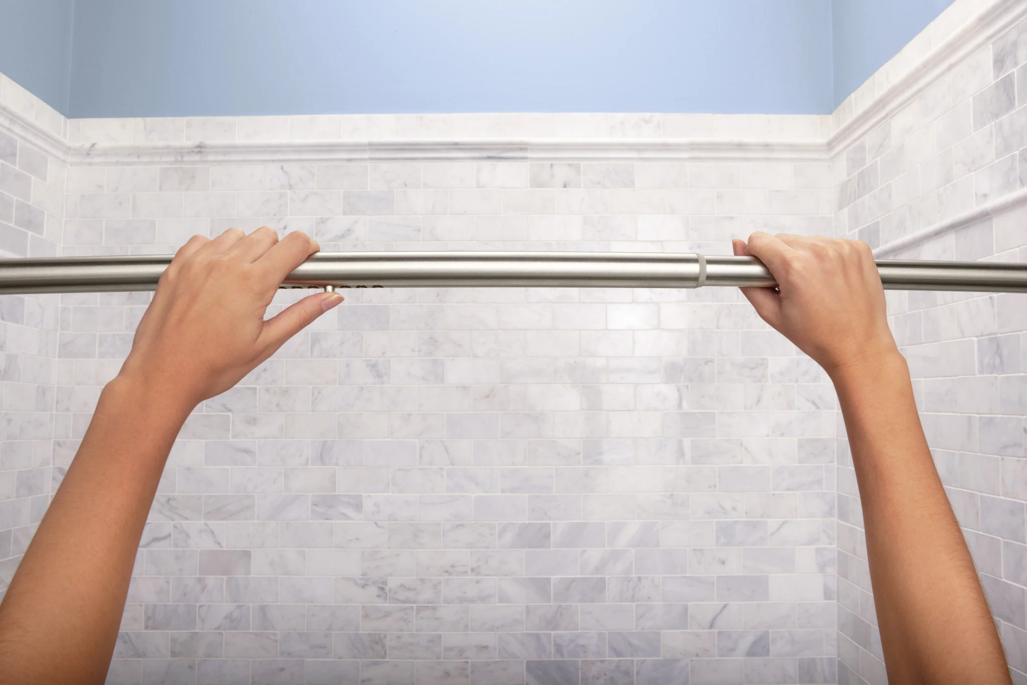 Moen DN2170BN 57-in to 60-in Tension-Mount Brushed Nickel Curved Single Shower Rod - Image 3
