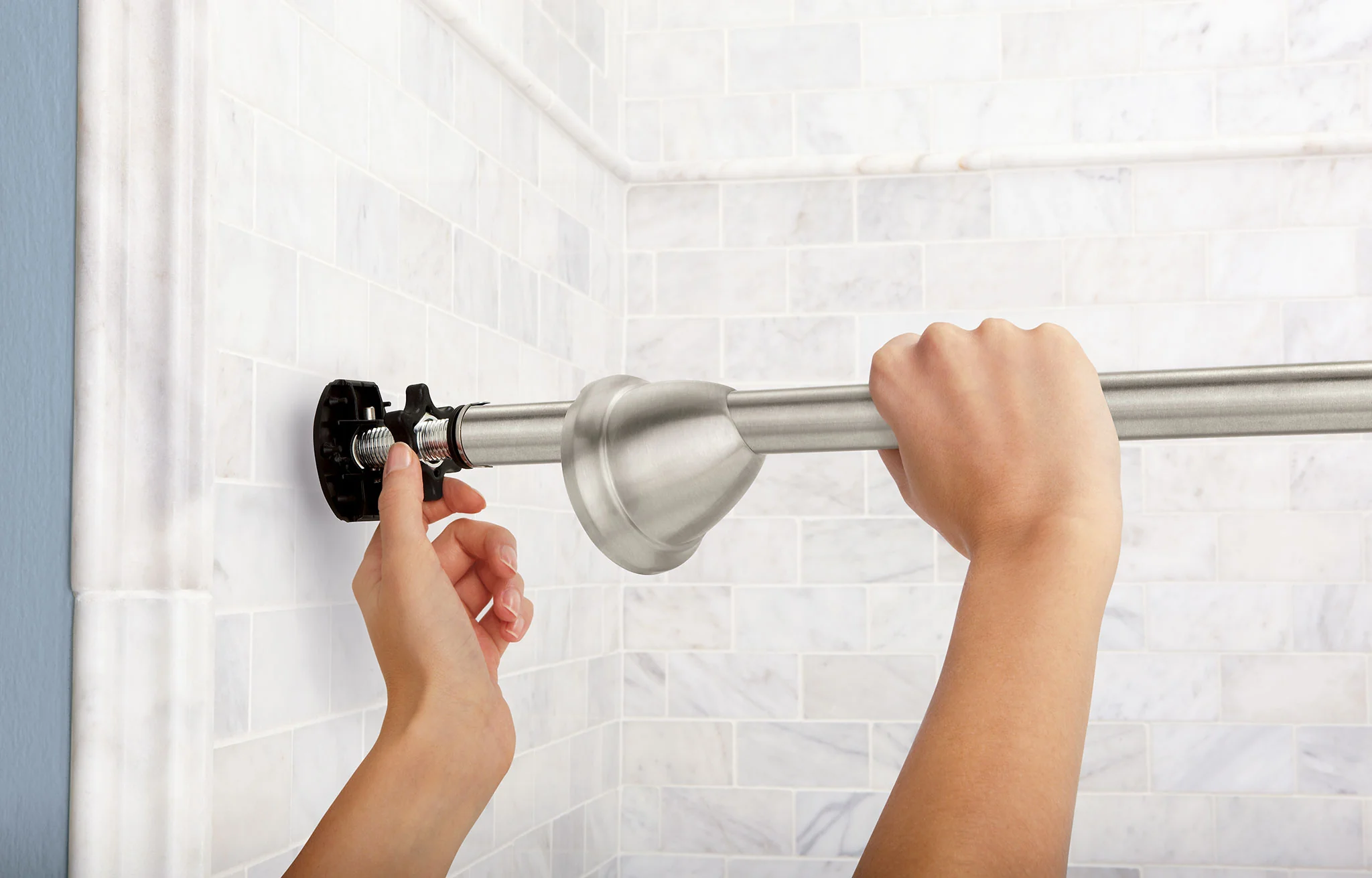 Moen DN2170BN 57-in to 60-in Tension-Mount Brushed Nickel Curved Single Shower Rod - Image 5