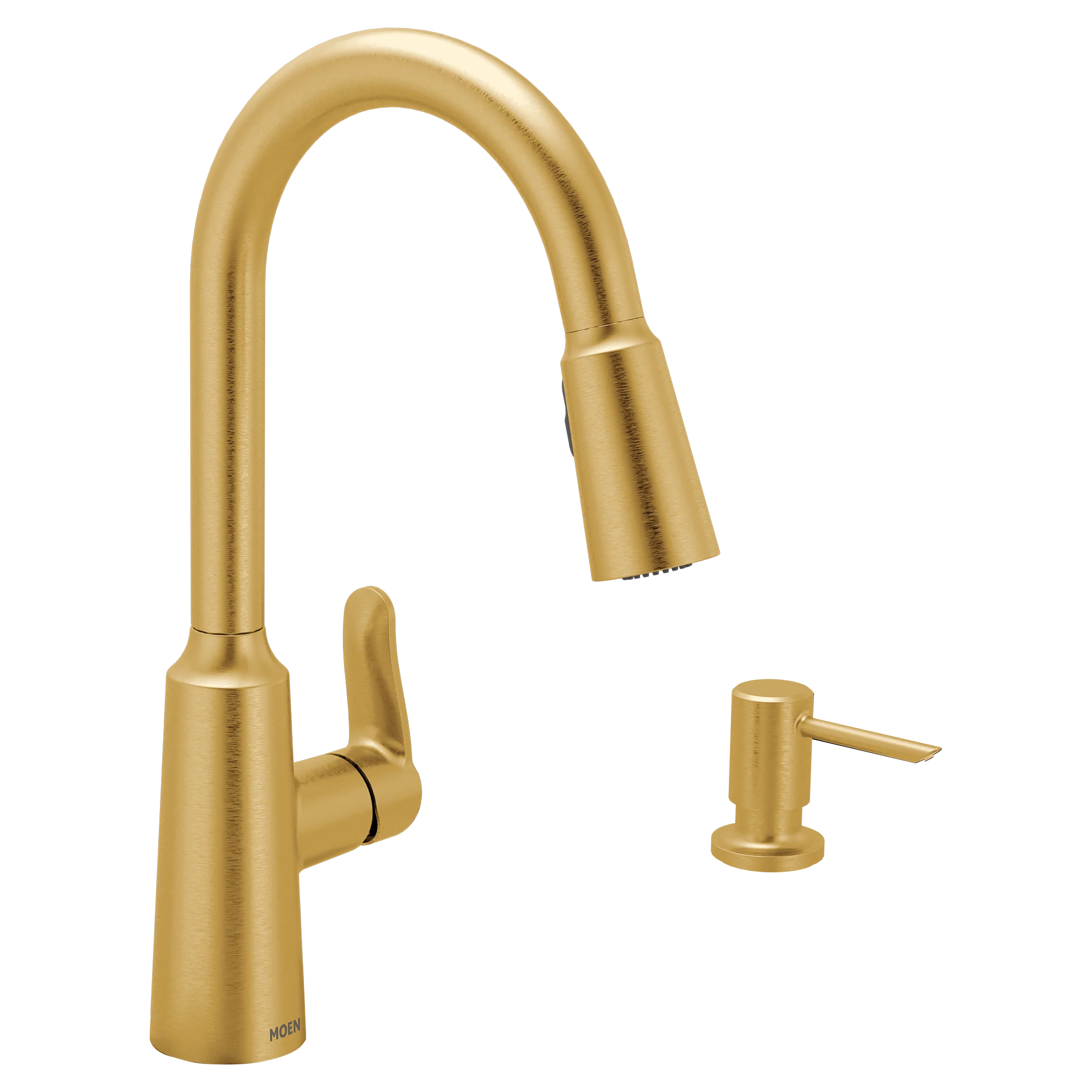 Moen Edwyn Spot Resist Stainless 1‑Handle High Arc Pull‑Down Kitchen Faucet with Deck Plate and Soap Dispenser, Commercial/Residential