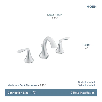 Moen Eva Brushed Nickel 2‑Handle Widespread WaterSense Bathroom Sink Faucet - Image 3