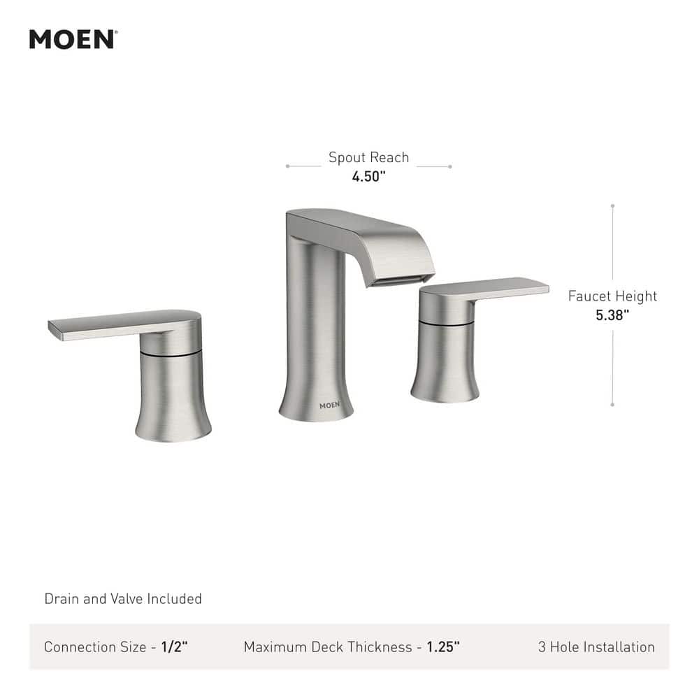 Moen Genta 8 in. Widespread 2-Handle Bathroom Faucet with Drain and Valve in Matte Black - Image 7