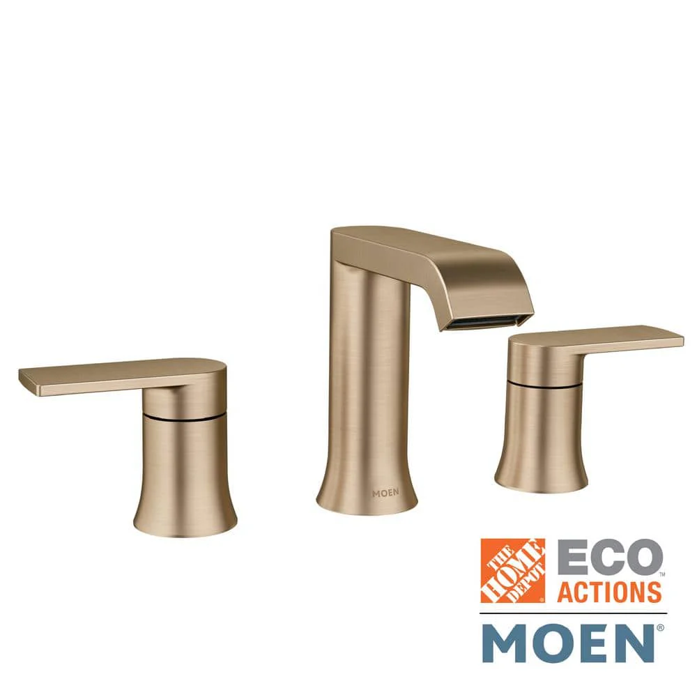 Moen Genta 8 in. Widespread Double-Handle Bathroom Faucet in Bronzed Gold with Valve and Drain Included