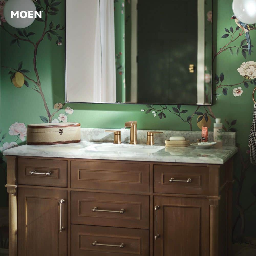 Moen Genta 8 in. Widespread Double-Handle Bathroom Faucet in Bronzed Gold with Valve and Drain Included - Image 2