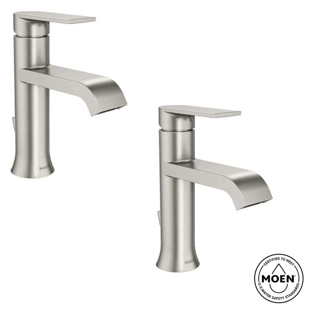Moen Genta Single Handle Single Hole Bathroom Faucet in Spot Resist Brushed Nickel, 2-Pack