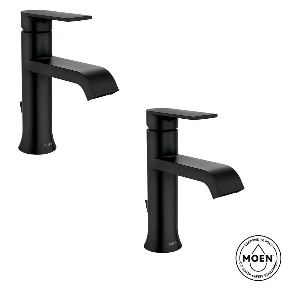 Moen Genta Single-Handle Single-Hole Bathroom Faucet, Matte Black, with Drain, 2-Pack