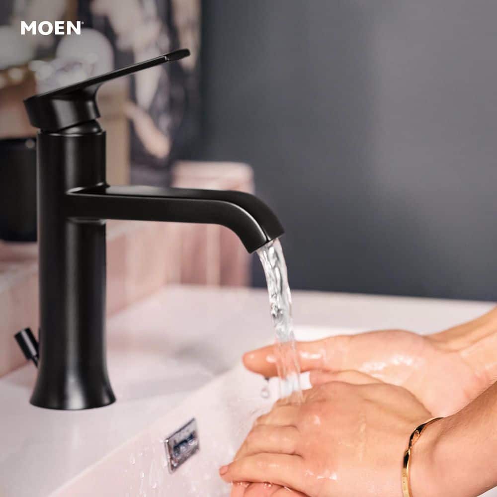 Moen Genta Single-Handle Single-Hole Bathroom Faucet, Matte Black, with Drain, 2-Pack - Image 2