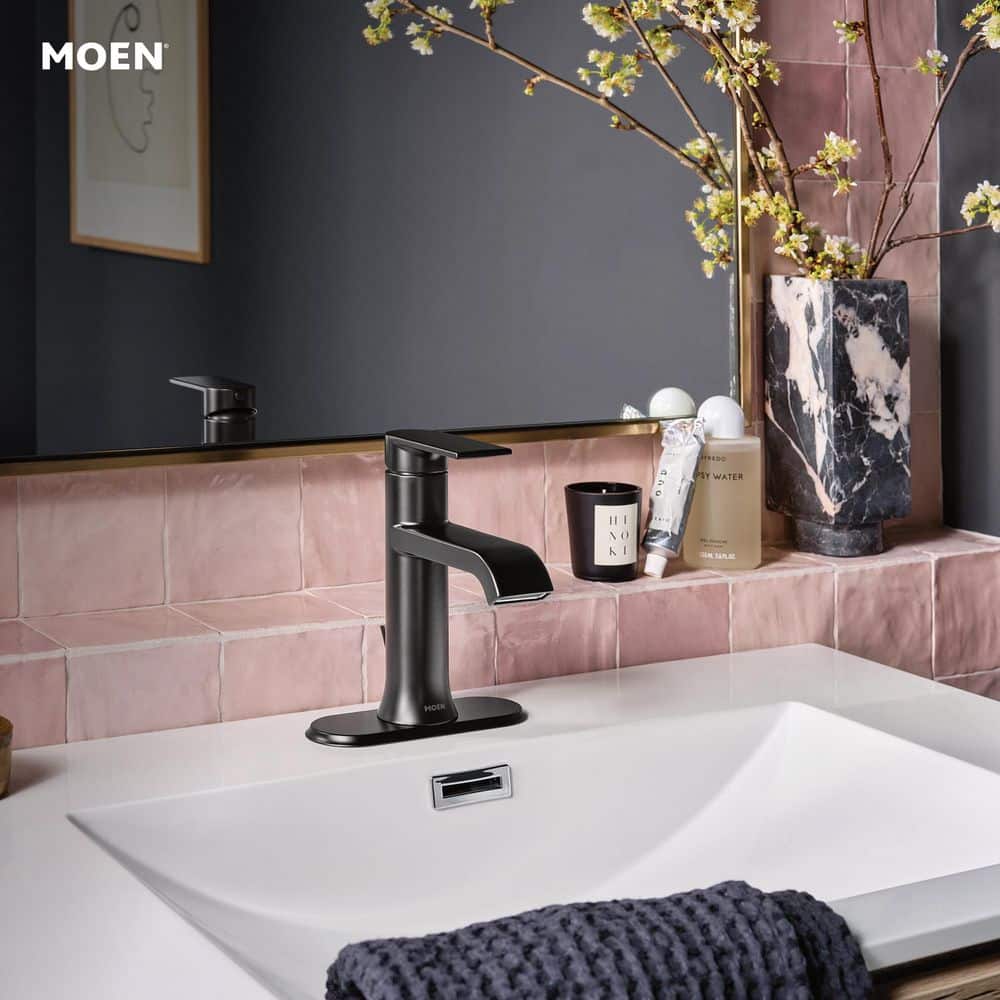 Moen Genta Single-Handle Single-Hole Bathroom Faucet, Matte Black, with Drain, 2-Pack - Image 3