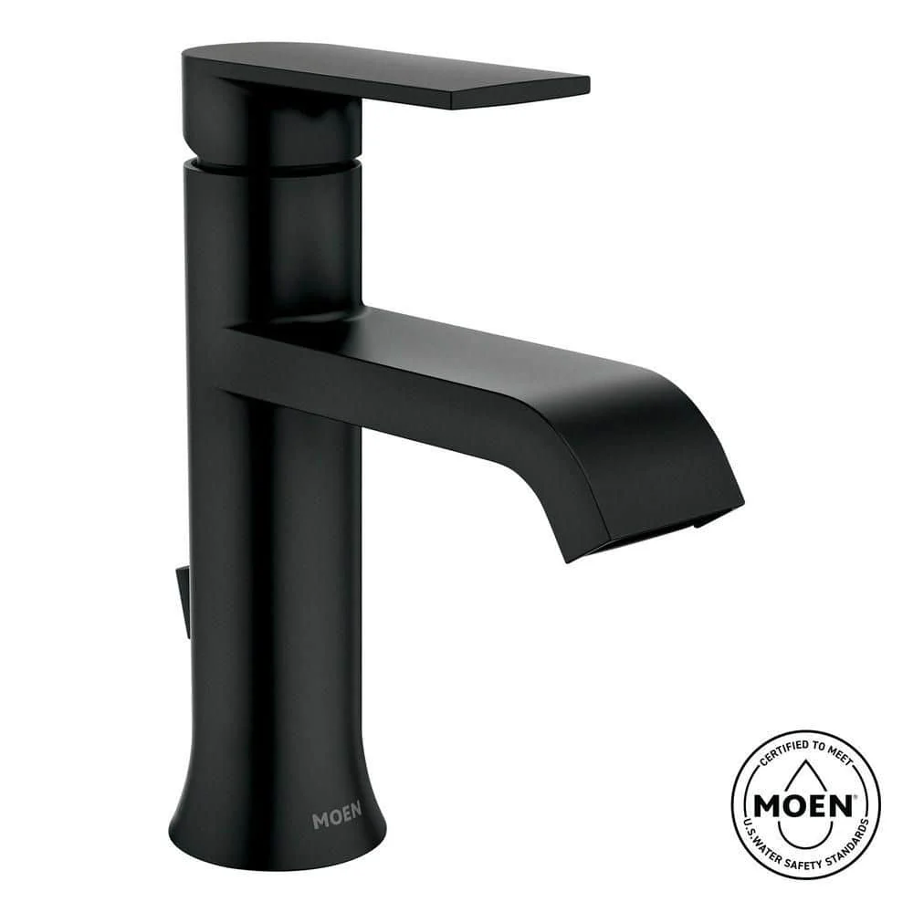 Moen Genta Single Handle Single Hole Bathroom Faucet with Drain Kit, Matte Black