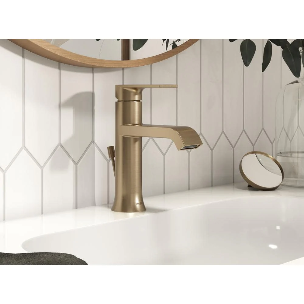 Moen Genta Single Hole Single Handle Bathroom Faucet in Bronzed Gold, with Drain Kit, 2-Pack - Image 6