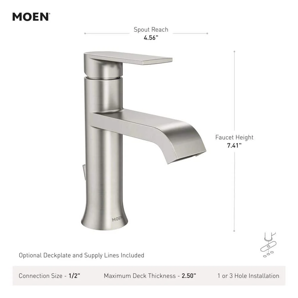 Moen Genta Single Hole Single-Handle Bathroom Faucet with Drain Kit in Chrome, 1.2 GPM - Image 6
