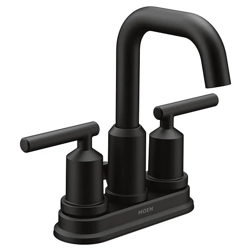 Moen Gibson Matte Black 2‑Handle 4-in Centerset WaterSense Bathroom Sink Faucet with Drain, High-Arc Spout