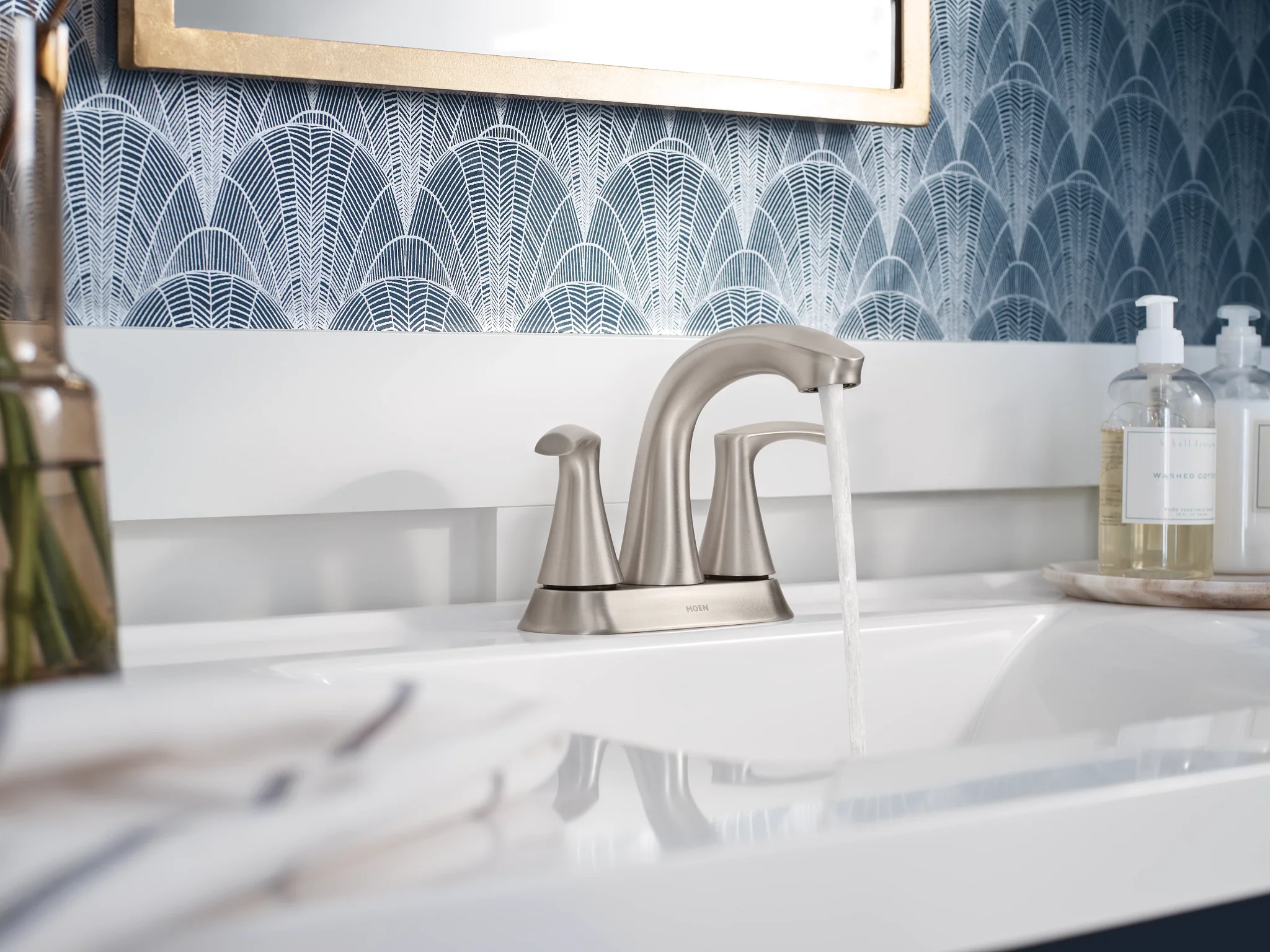 Moen Graeden Spot Resist Brushed Nickel 2-Handle 4-in Centerset WaterSense Bathroom Sink Faucet with Drain and Deck Plate - Image 2