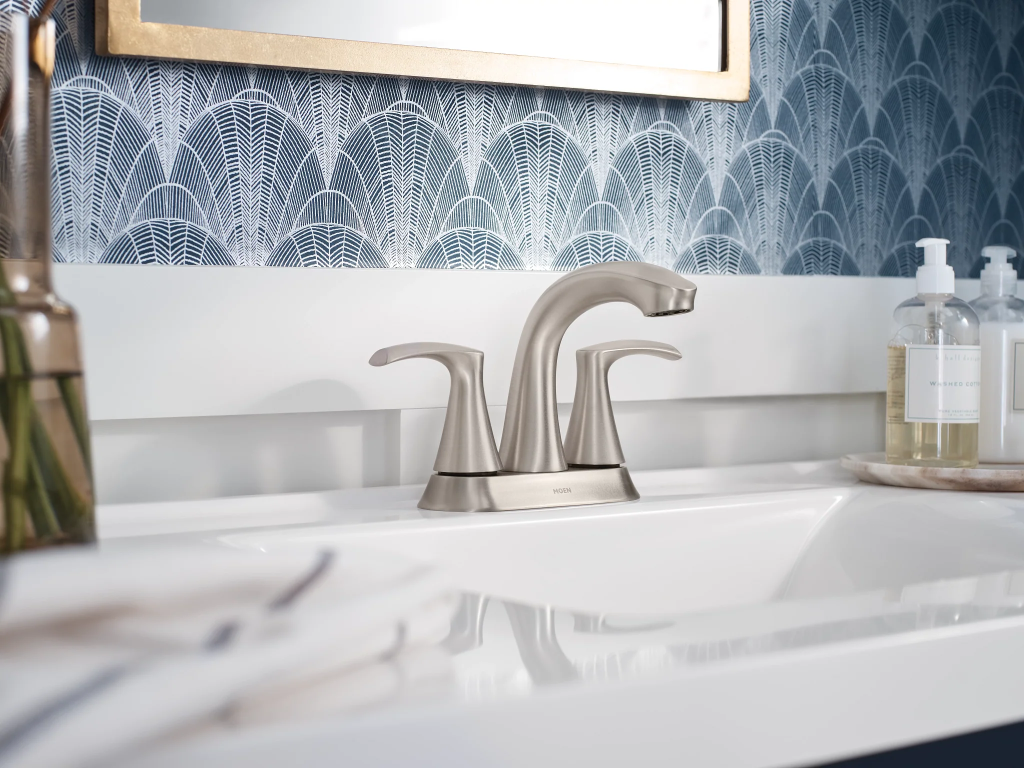 Moen Graeden Spot Resist Brushed Nickel 2-Handle 4-in Centerset WaterSense Bathroom Sink Faucet with Drain and Deck Plate - Image 3