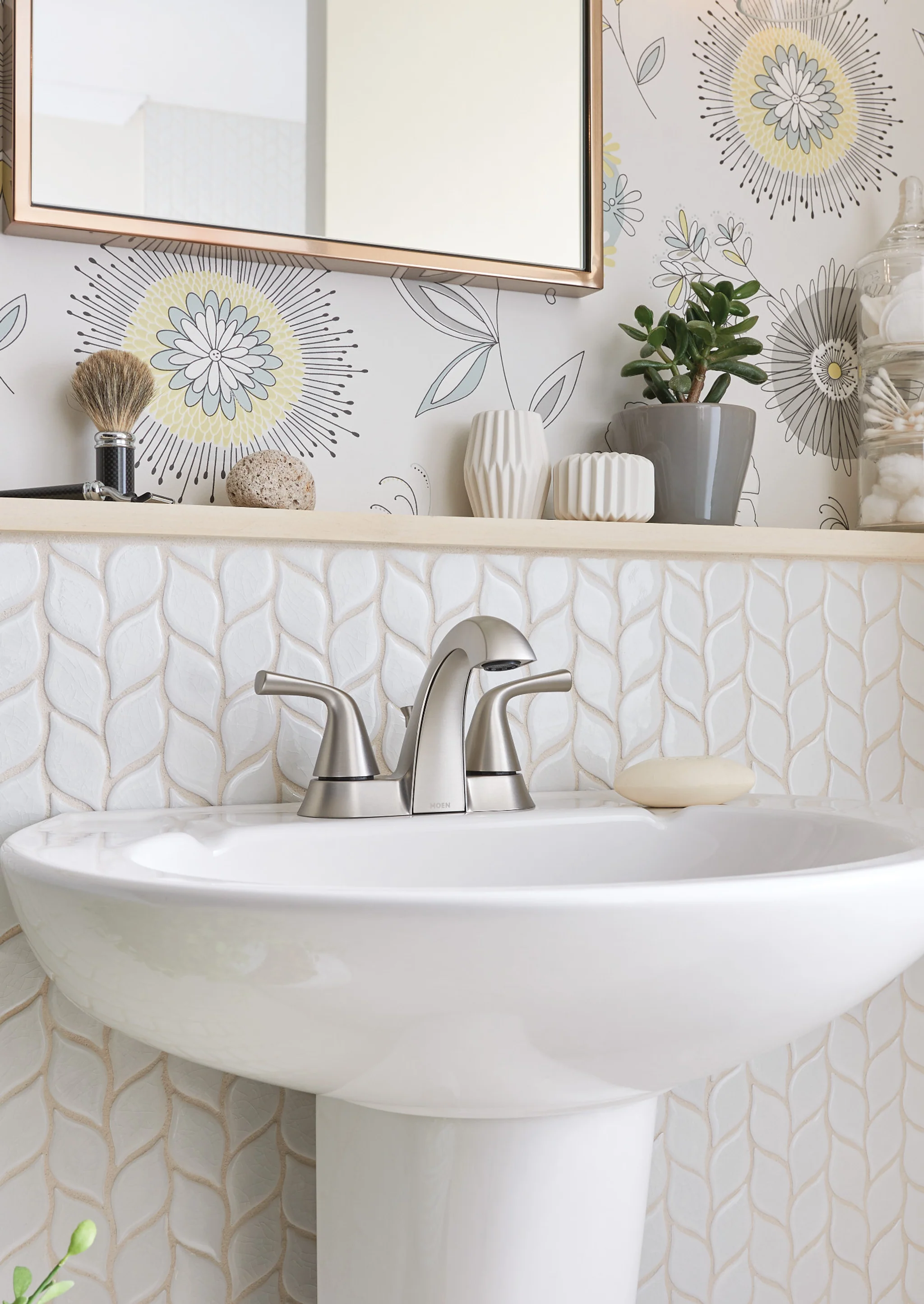 Moen Haber Spot Resist Brushed Nickel 2‑Handle 4‑in Centerset WaterSense Bathroom Sink Faucet with Drain - Image 3