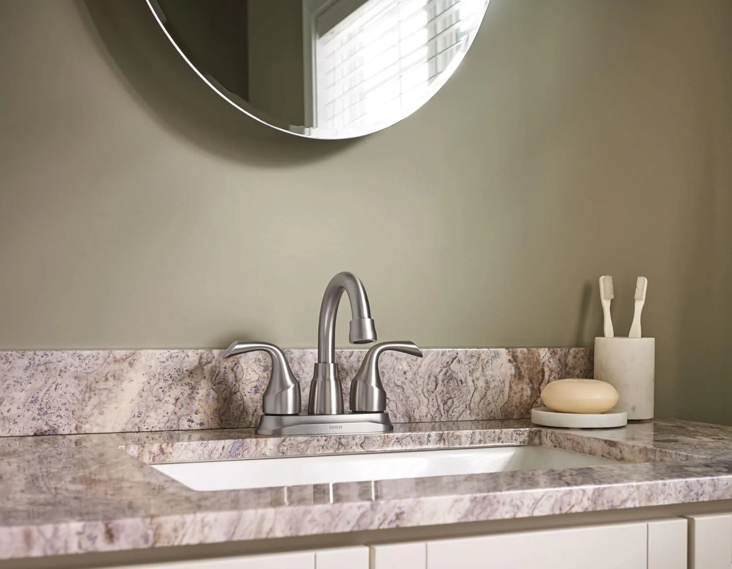 Moen Idora Spot Resist Brushed Nickel Two-Handle Centerset Bathroom Sink Faucet with Drain Assembly - Image 6