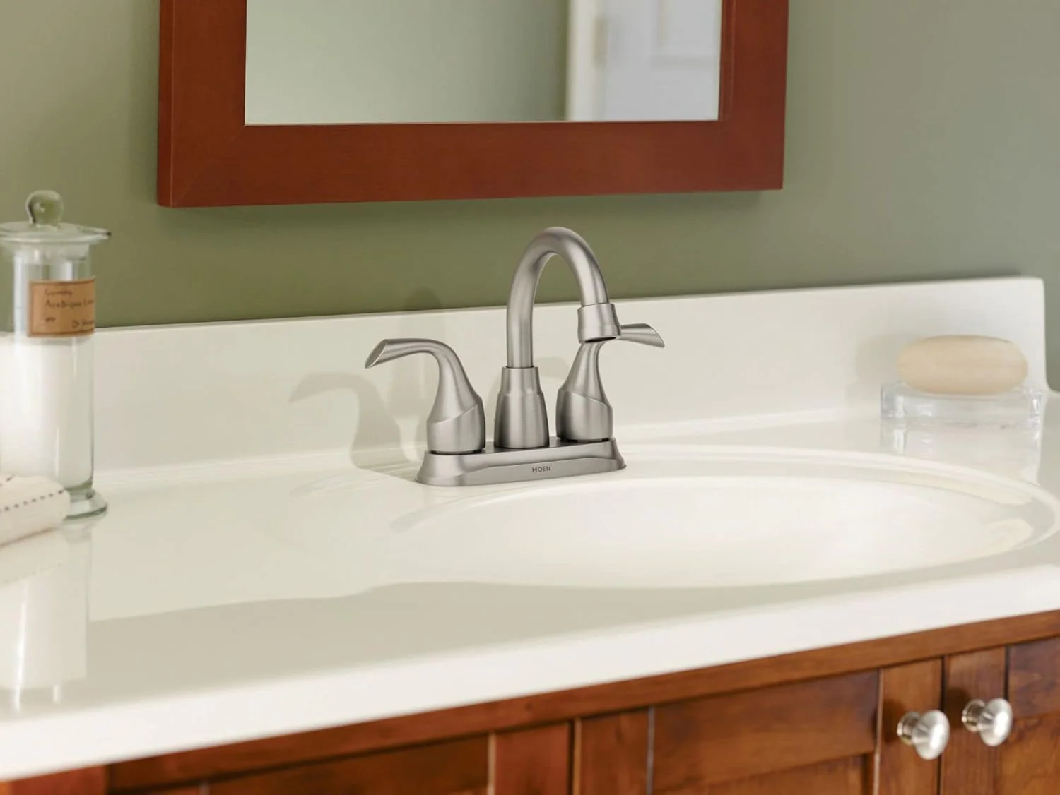 Moen Idora Spot Resist Brushed Nickel Two-Handle Centerset Bathroom Sink Faucet with Drain Assembly - Image 7