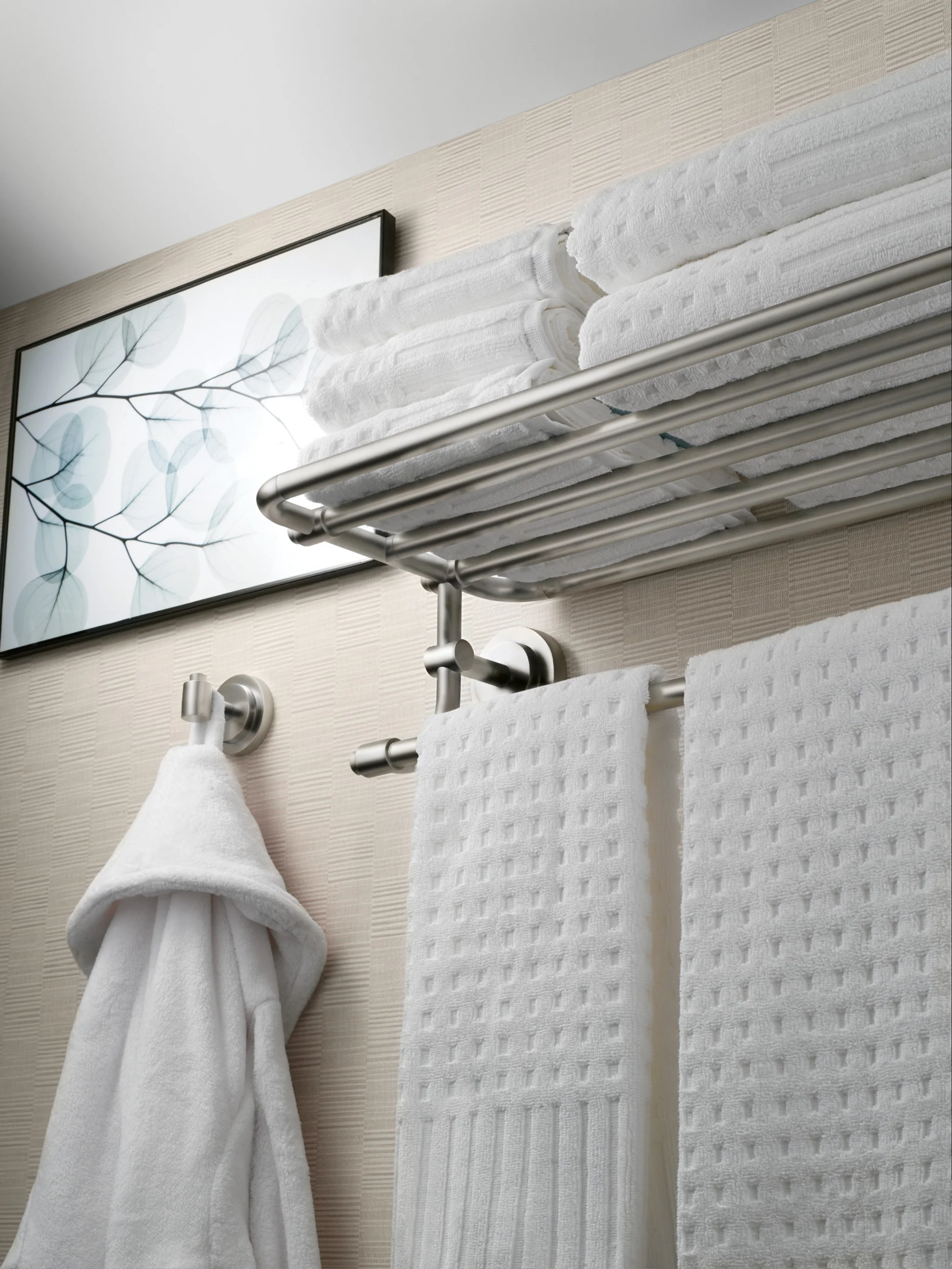 Moen Iso Hotel-Style Bathroom Shelf with Towel Bar, 26-19/20 in. W x 10-7/10 in. L, Brushed Nickel - Image 2