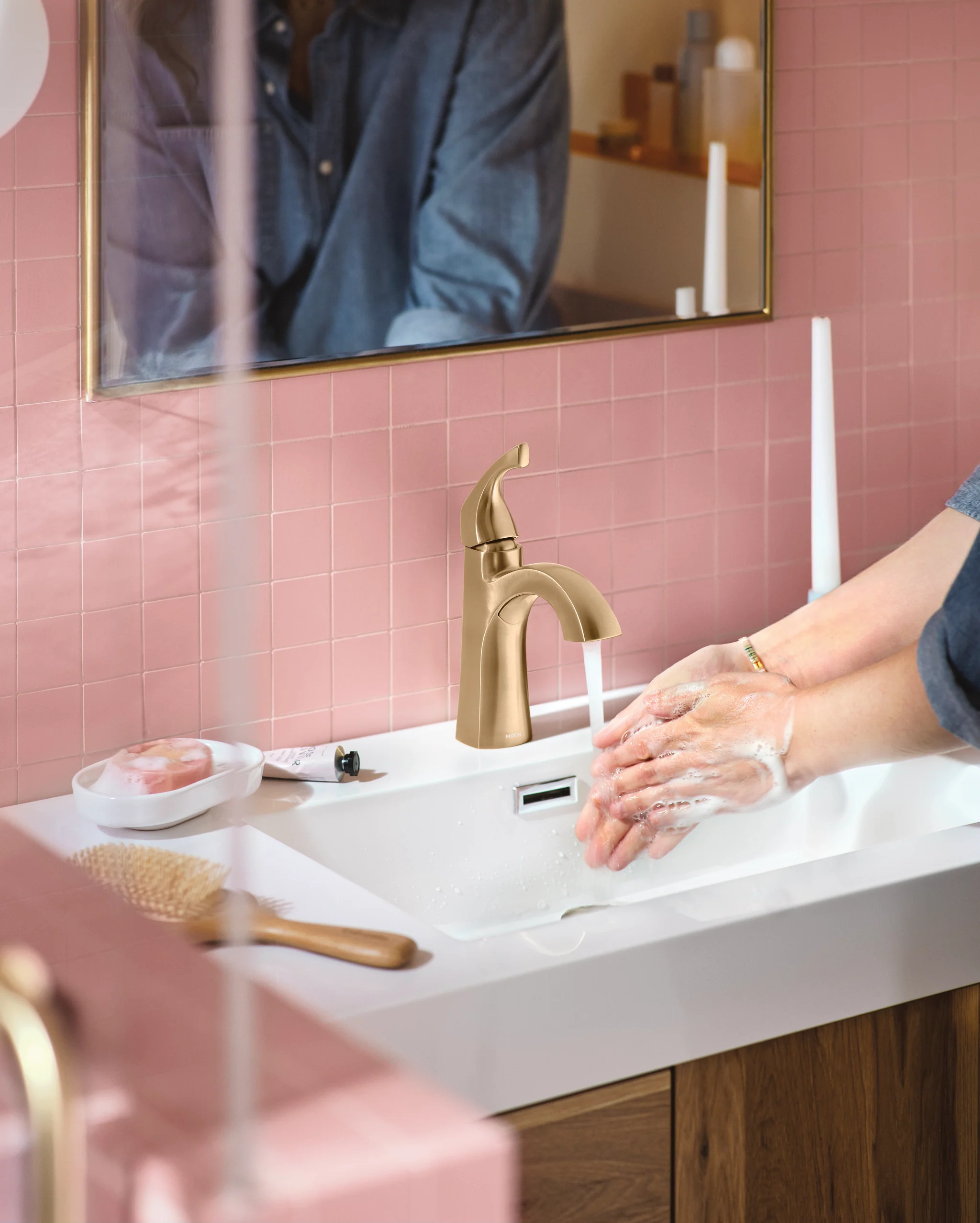 Moen Lindor Spot Resist Brushed Nickel 1-Handle Single-Hole/4-in Centerset WaterSense Bathroom Sink Faucet - Image 5