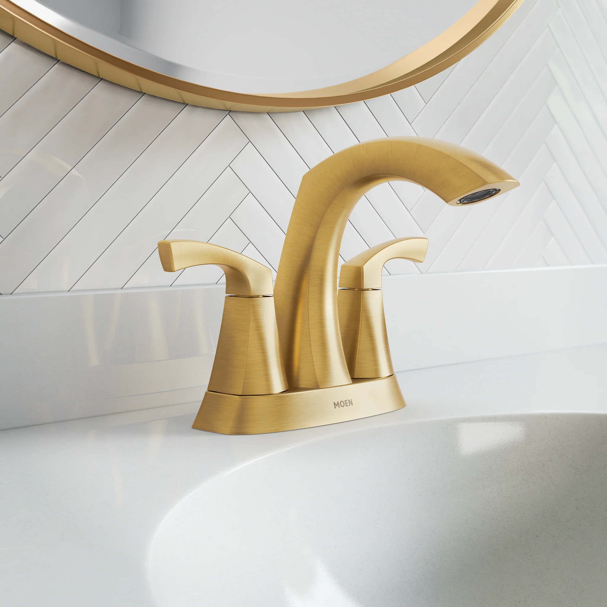 Moen Lindor Spot Resist Brushed Nickel 2‑Handle 4‑in Centerset WaterSense Bathroom Sink Faucet with Drain - Image 5