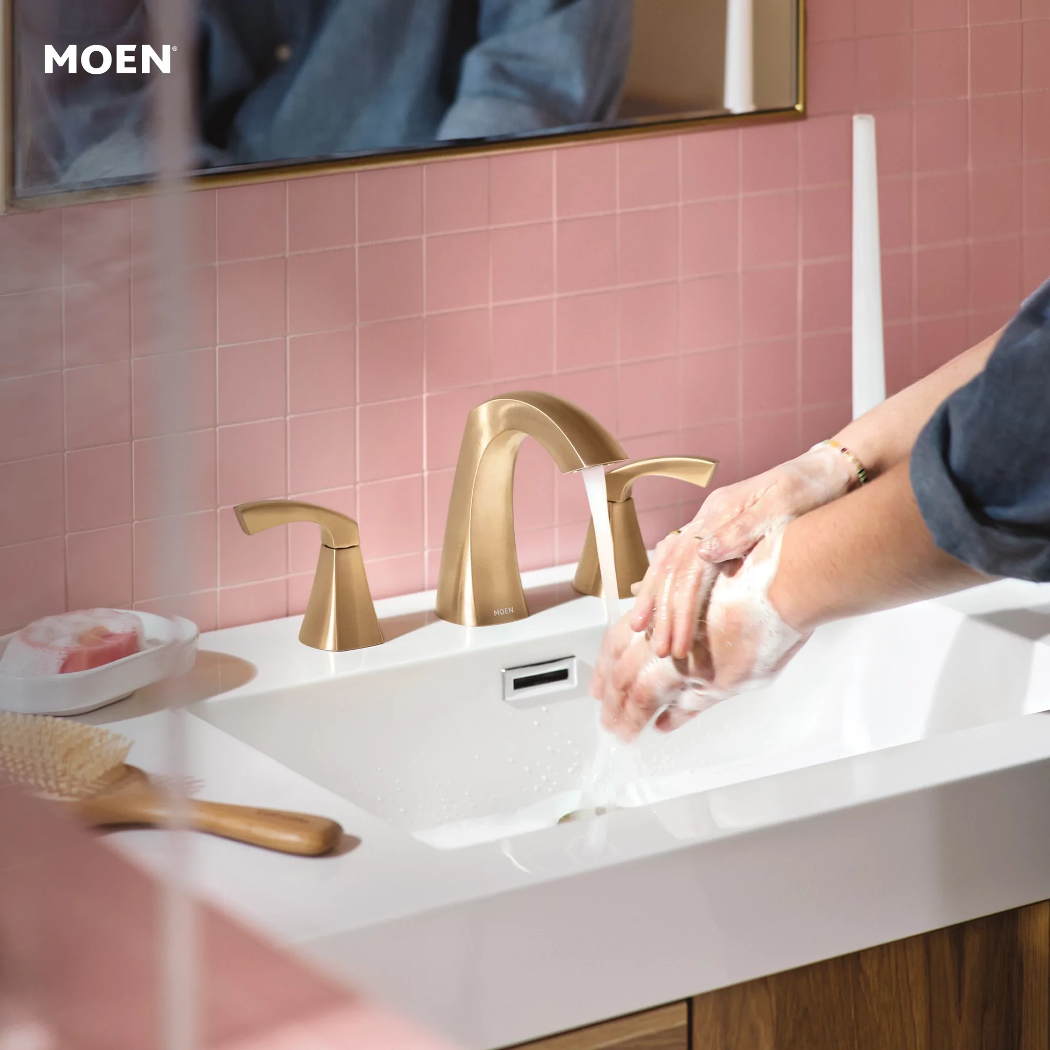 Moen Lindor Spot Resist Brushed Nickel 2‑Handle Widespread WaterSense Bathroom Sink Faucet with Drain - Image 7