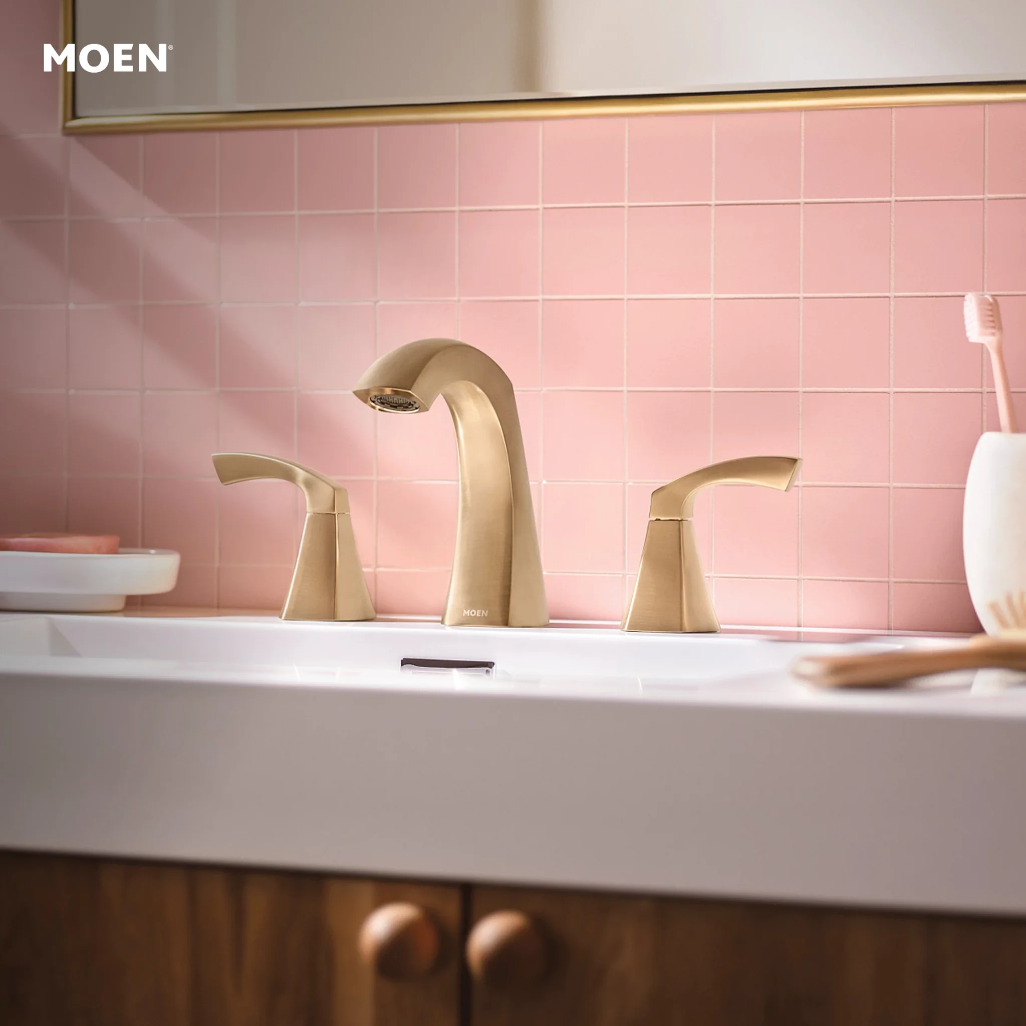 Moen Lindor Spot Resist Brushed Nickel 2‑Handle Widespread WaterSense Bathroom Sink Faucet with Drain - Image 8