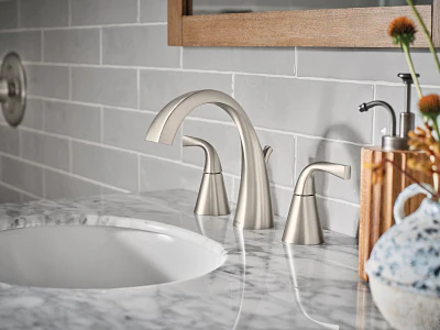 Moen Oxby Spot Resist Brushed Nickel 2‑Handle Widespread WaterSense Bathroom Sink Faucet with Drain - Image 3