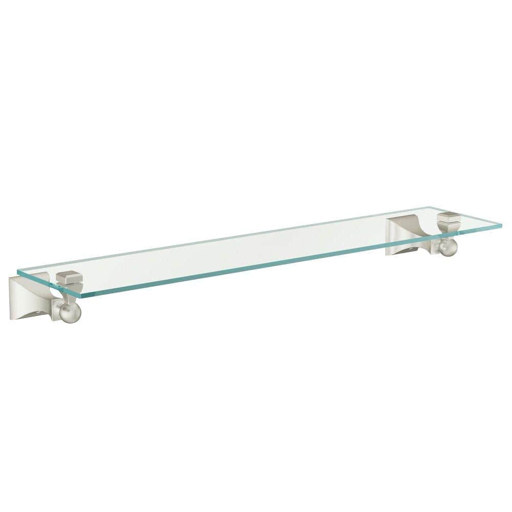 MOEN Retreat 22 in. Wall-Mount Clear Tempered Glass Shelf in Brushed Nickel (5.9 in. D x 2.6 in. H)