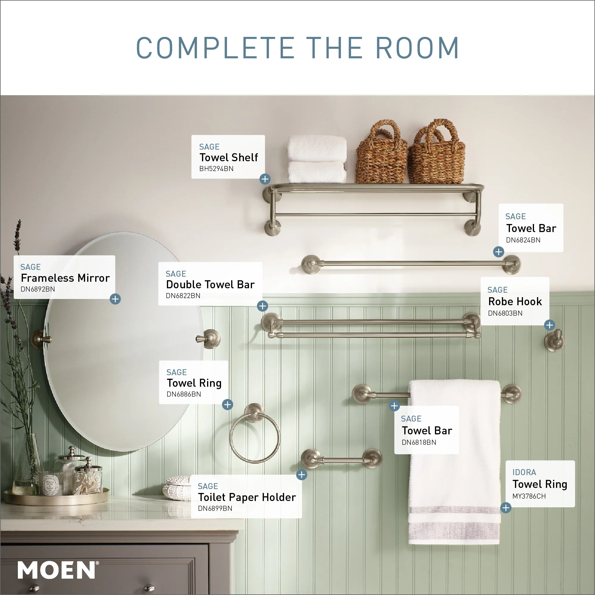 Moen Sage 24-in Spot Resist Brushed Nickel Wall Mount Single Towel Bar, DN6824BN - Image 3