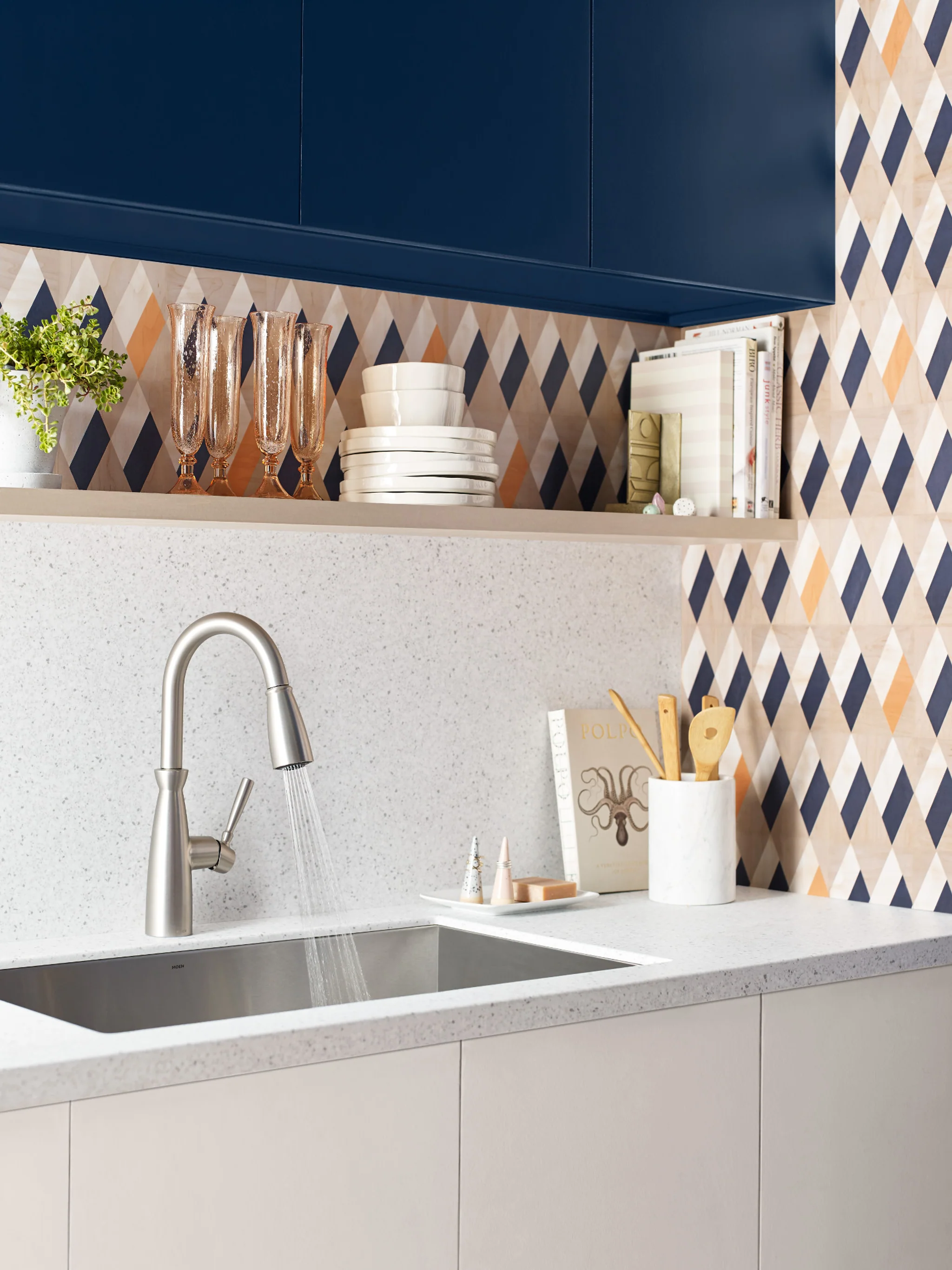 Moen Surie Spot Resist Stainless 1‑Handle High Arc Pull‑Down Kitchen Faucet with Deck Plate & Soap Dispenser, 1.5 GPM - Image 6