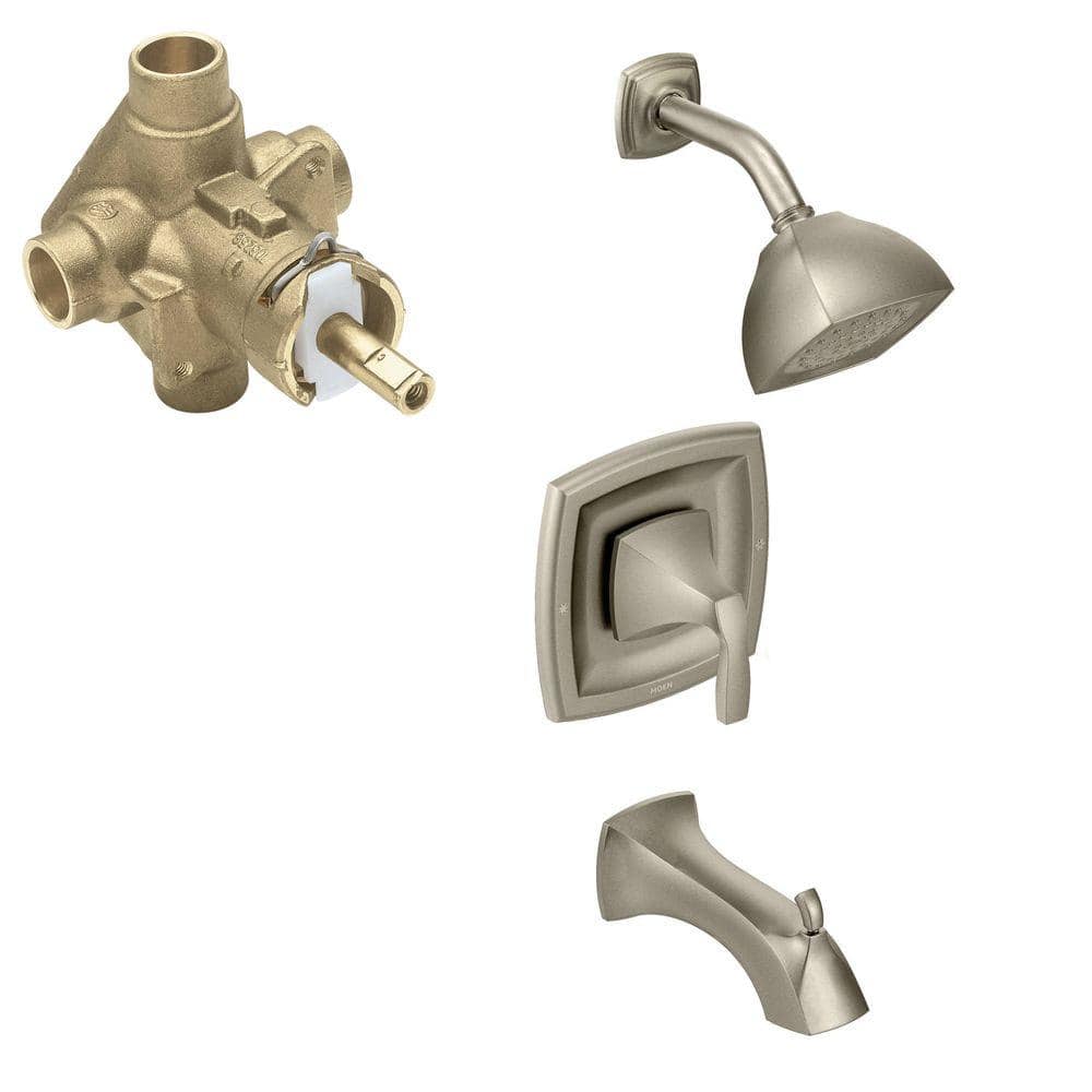 Moen Voss Single-Handle 1-Spray Posi-Temp Tub and Shower Faucet Trim Kit with Valve in Brushed Nickel (Valve Included)